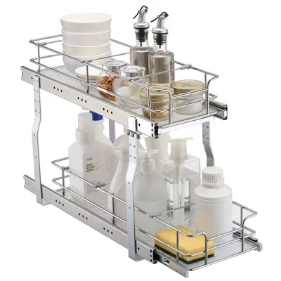 Idom 8.5"wx21"dx15"h Pull Out Cabinet Organizer, Heavy Duty Slide Out Pantry Shelves, Steel Roll Out Draw In Silver