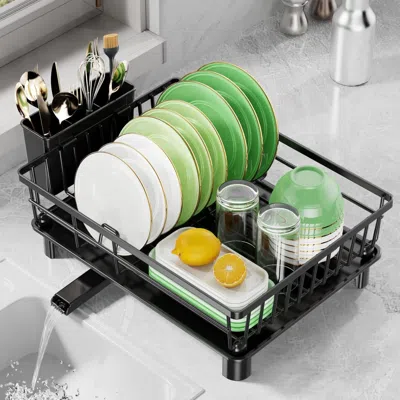 Idom Dish Drying Rack For Kitchen Counter, Stainless Steel Drainer Anti Rust, Smart Drainage System Drain In Black