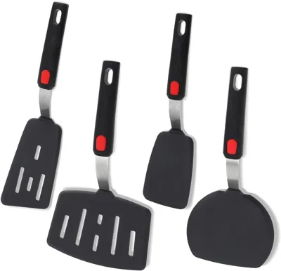 Idom Silicone Spatula Turner Set Of 4, Wiztoynia 600°f Heat Resistant Cooking Spatulas For Nonstick Cookw In Black