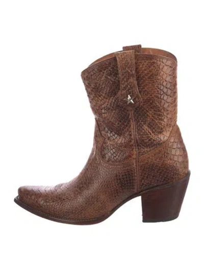 Pre-owned Idyllwind Embossed Leather Animal Print Western Boots In Brown