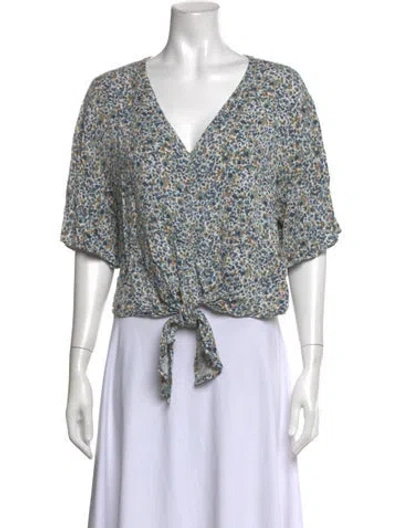 Pre-owned Idyllwind Floral Print V-neck Crop Top In Blue