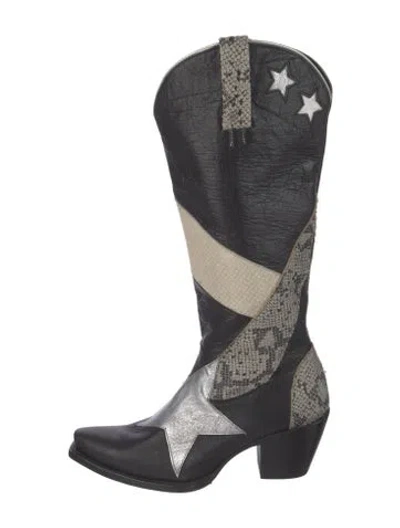 Pre-owned Idyllwind Leather Animal Print Western Boots In Black