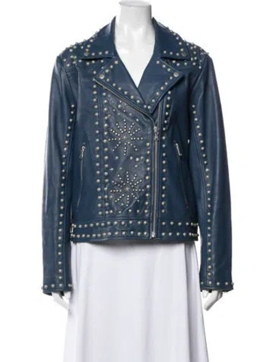 Pre-owned Idyllwind Leather Biker Jacket In Blue