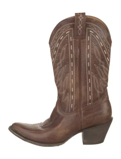 Pre-owned Idyllwind Leather Patterned Western Boots In Brown