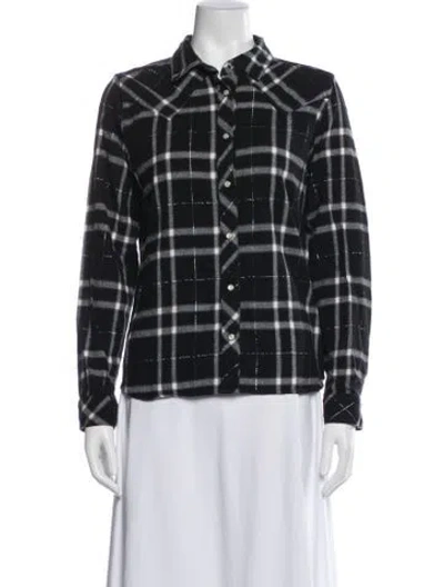 Pre-owned Idyllwind Plaid Print Long Sleeve Button-up Top In Blue