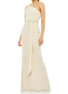 Mac Duggal Asymmetrical One Shoulder Knotted Waist Dress In Porcelain In Neutral