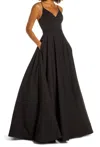 Mac Duggal Classic A-line V-neck Ballgown Dress In Black In Black