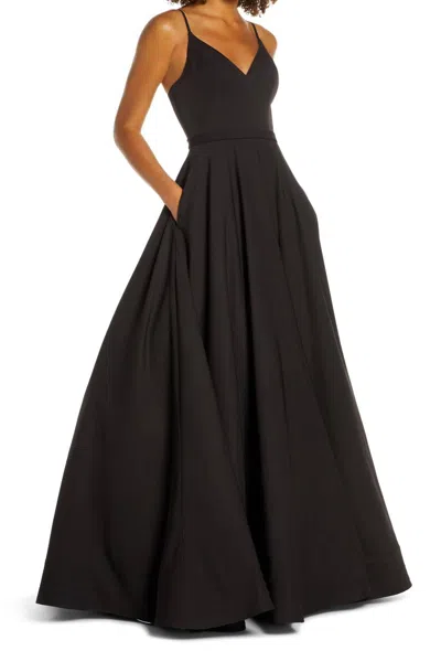 Ieena For Mac Duggal Classic A-line V-neck Ballgown Dress In Black