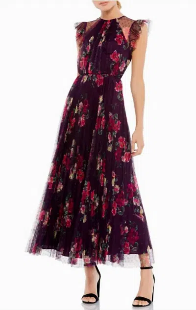 Ieena For Mac Duggal Floral Chiffon Tea-length Dress In Multi