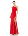 IEENA FOR MAC DUGGAL JERSEY ONE SHOULDER DRAPED BACK GOWN