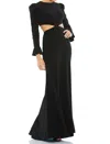 Ieena For Mac Duggal Long Sleeve Puff Shoulder Cut Out Gown In Black
