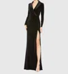 Ieena For Mac Duggal Long Sleeve Faux Tuxedo Gown In Black