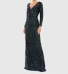Mac Duggal Longsleeve Sequin Gown Midnight Blue Sz 10$398 In Black
