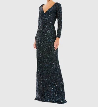 Ieena For Mac Duggal Longsleeve Sequin Gown Midnight Blue Sz 10$398
