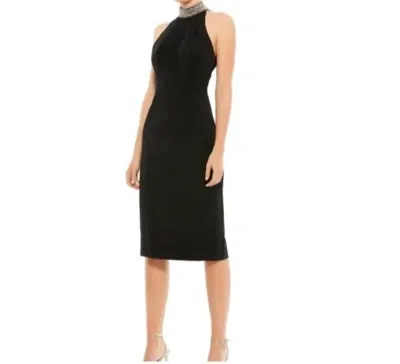Ieena For Mac Duggal Open Back Jewel Neck Halter Midi Dress In Black