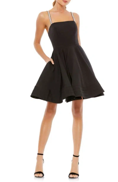 Ieena For Mac Duggal Rhinestone Strap Fit & Flare Minidress In Black