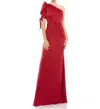 Mac Duggal Satin One Shoulder Puff Sleeve Trumpet Gown In Red