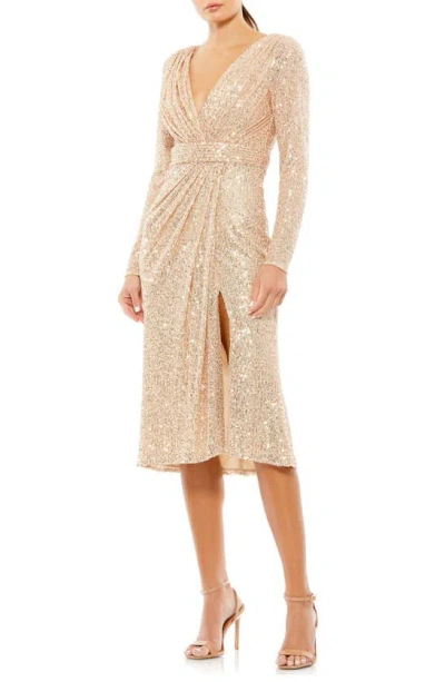 Ieena For Mac Duggal Sequin Long Sleeve Cocktail Dress In Rose Gold