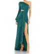 Mac Duggal Sequined One Shoulder Cut Out Gown In Teal In Green