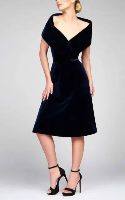 Ieena For Mac Duggal Velvet Dress In Midnight In Multi