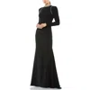 Mac Duggal Raglan Long Sleeve High Neck Gown In Black
