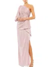 Ieena For Mac Duggal One Shoulder Bishop Sleeve Gown In Multi