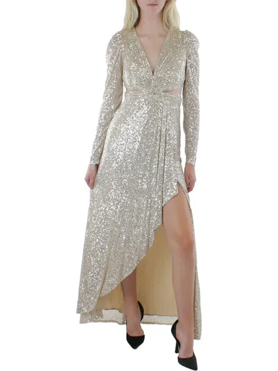 Ieena For Mac Duggal Womens Sequin Cut-out Evening Dress In Silver