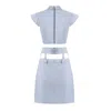Iellele Grey Structured Set With Mini Skirt  Limited Capsule In Blue