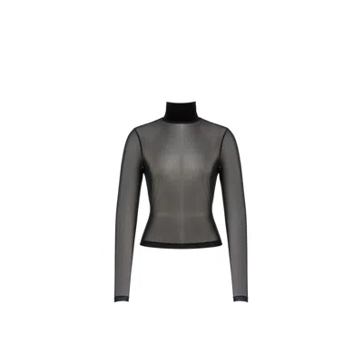 Iellele Women's Black Noel Mesh Turtleneck