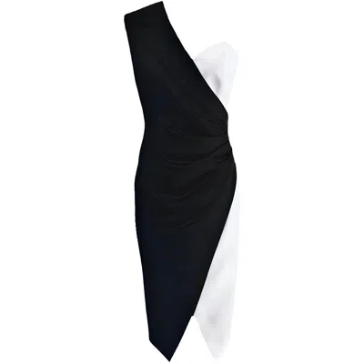 Iellele Women's Black / White One-shoulder  Black/white Bodycon Dress