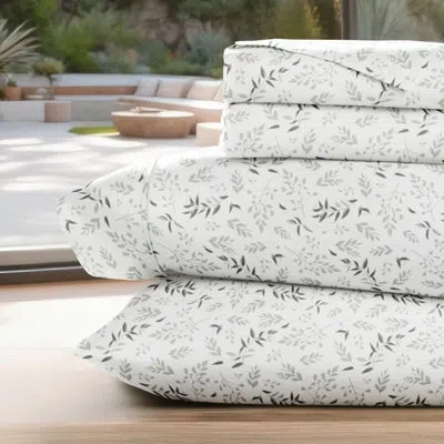 Ienjoy Home 4 Piece Sheet Set Patterned Microfiber Ultra Soft Bedding In Floral Dream In Tossed Foliage Eucalyptus