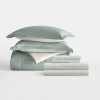 Ienjoy Home 7-piece Reversible Bedding Bundle - Solid Comforter And Patterned Sheet Set In Green Geometric