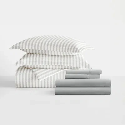 Ienjoy Home 8-piece Reversible Bedding Bundle - Patterned Duvet Cover, Comforter Insert And Solid Sheet Set In Gray Striped