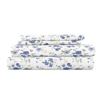 Ienjoy Home Becky Cameron Soft Blossoms Floral Pattern Microfiber Sheet Set In White;purple