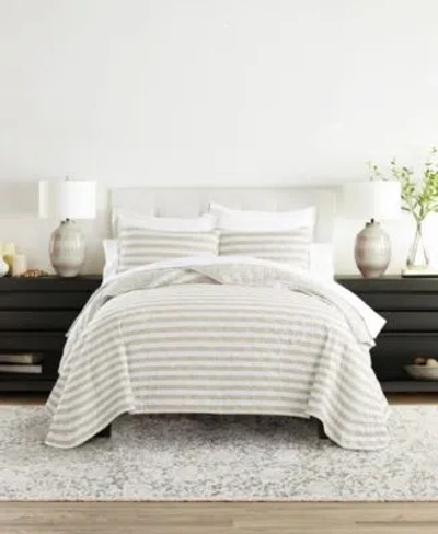 Ienjoy Home Classic Stripe Reversible Quilt Sets In Dusk Blue