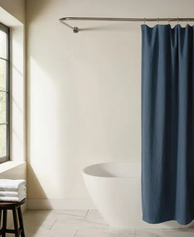 Ienjoy Home Cotton Blend Waffle Shower Curtain, 72" X 72" In Blue