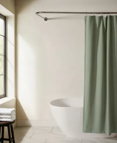 Ienjoy Home Cotton Blend Waffle Shower Curtain, 72" X 72" In Green