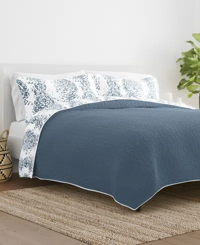 Ienjoy Home Distressed Diamond Reversible 3-pc. Quilt Set, Full/queen In Dusk Blue