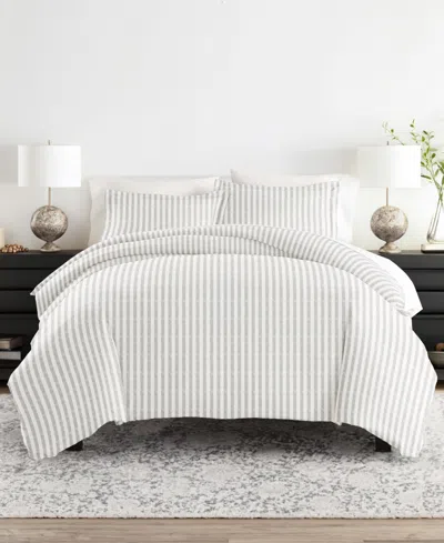 Ienjoy Home Distressed Striped Pattern 3 Piece Duvet Cover Set, King/california King In White