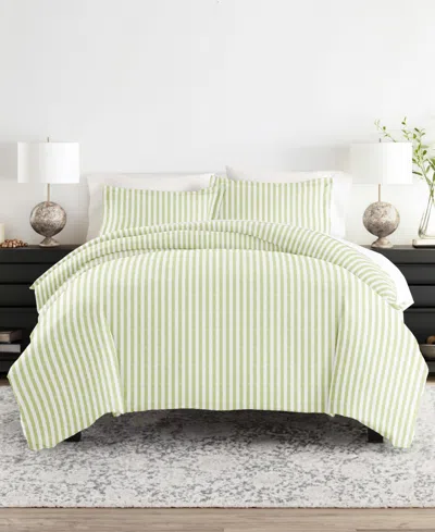 Ienjoy Home Distressed Striped Pattern 3 Piece Duvet Cover Set, King/california King In Green