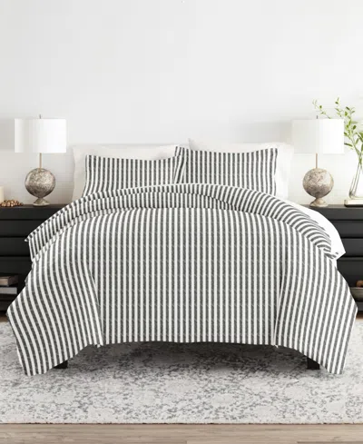 Ienjoy Home Distressed Striped Pattern 3 Piece Duvet Cover Set, King/california King In Gray