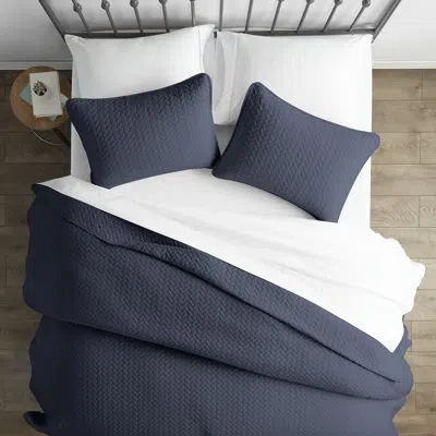Ienjoy Home Double Brushed Herringbone Stich Pattern Quilted Coverlet Set In Navy
