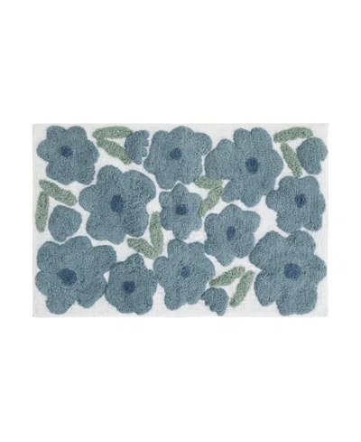 Ienjoy Home Floral Cotton Bath Mat, 24" X 17" In Blue