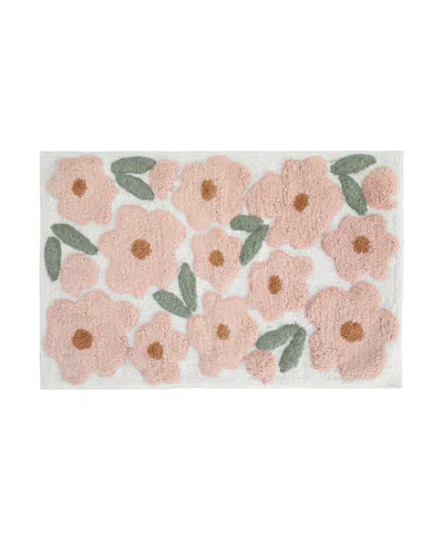 Ienjoy Home Floral Cotton Bath Mat, 34" X 21" In Pink
