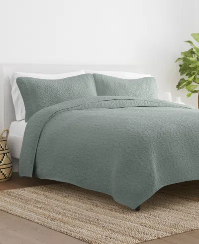 Ienjoy Home Floral Stitch 3-pc. 3-pc. Quilt Set, King/california King In Eucalyptus