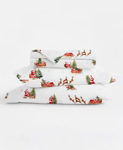 Ienjoy Home Holiday Pattern 4-pc. Sheet Set, Queen In Vintage Santa White