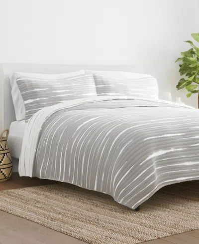 Ienjoy Home Horizon Lines Reversible 3-pc. Quilt Set, Full/queen In Light Gray