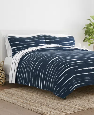 Ienjoy Home Horizon Lines Reversible 3-pc. Quilt Set, Full/queen In Navy