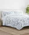 Ienjoy Home Jacobean And Stripe Reversible 3-pc. Quilt Set, King/california King In Dusk Blue