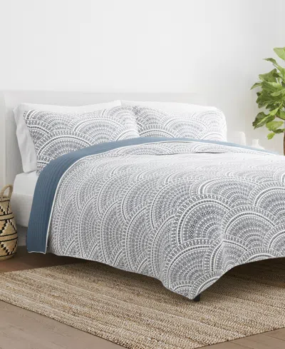 Ienjoy Home Scallop Reversible 3-pc. Quilt Set, King/california King In Dusk Blue